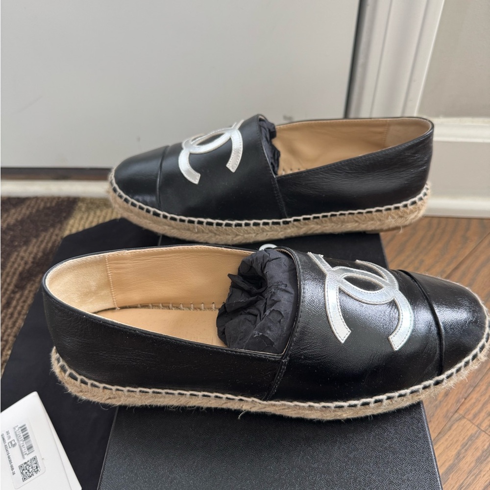 Chanel Black & Silver Espadrille Flats - Picture 6 of 8
